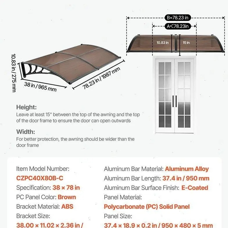 【SummerFinds】VEVOR Outdoor Entryway Awning, Clear Polycarbonate Overhang Canopy for Front Doors & Windows, Built-in Drainage System & Sturdy ABS Mounting Brackets, All-Weather Shield Against Sunlight, Rain and Snow, Ideal for Porch & Patio Installation