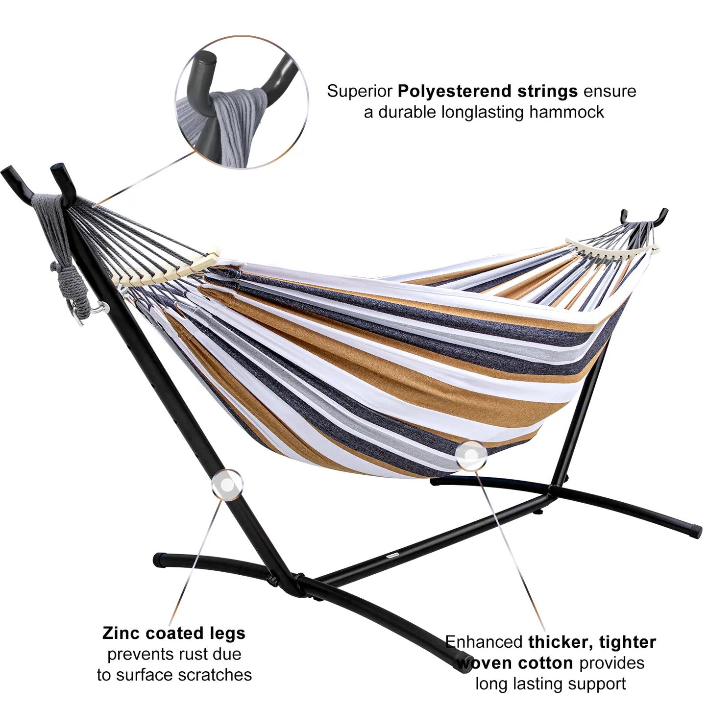Heavy-Duty Hammock with Complete Steel Stand | 450 LBS Weight Capacity, Equipped with Portable Storage Bag & Dual Anti-Roll Stabilizing Balance Beams