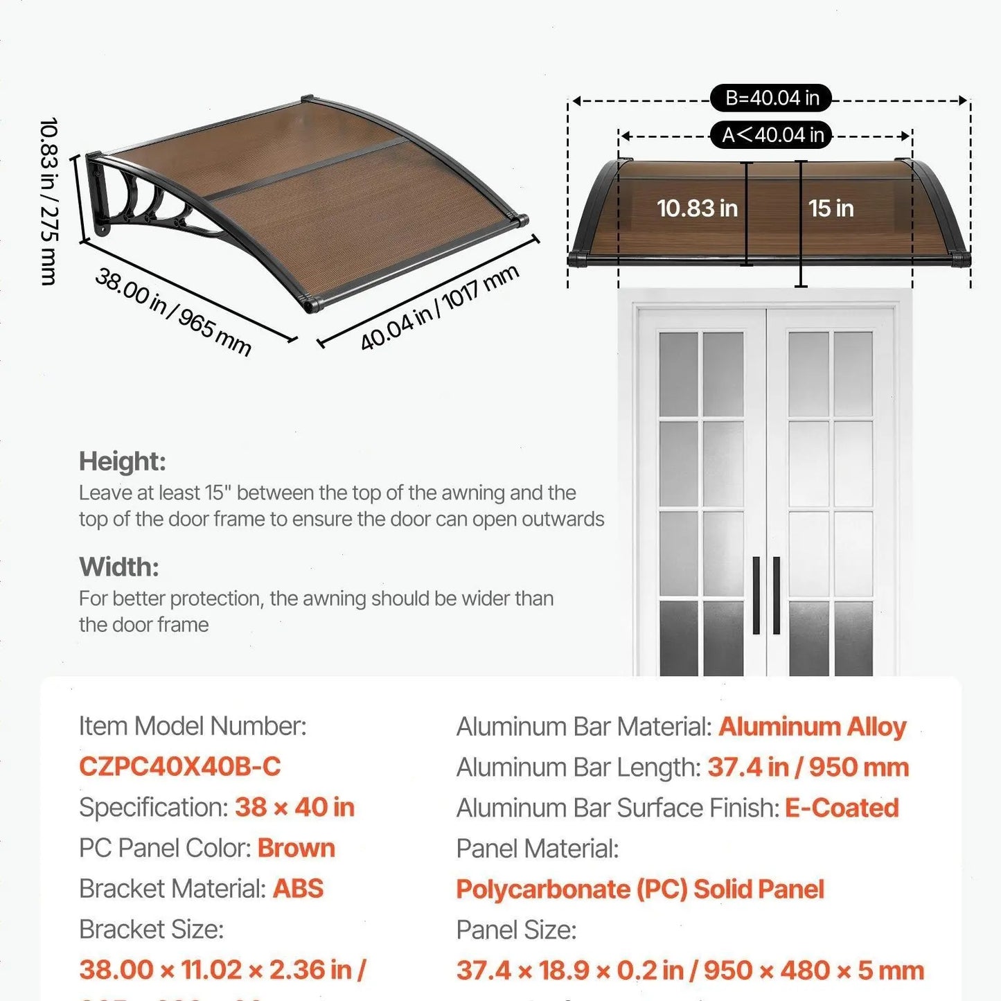 【SummerFinds】VEVOR Outdoor Entryway Awning, Clear Polycarbonate Overhang Canopy for Front Doors & Windows, Built-in Drainage System & Sturdy ABS Mounting Brackets, All-Weather Shield Against Sunlight, Rain and Snow, Ideal for Porch & Patio Installation