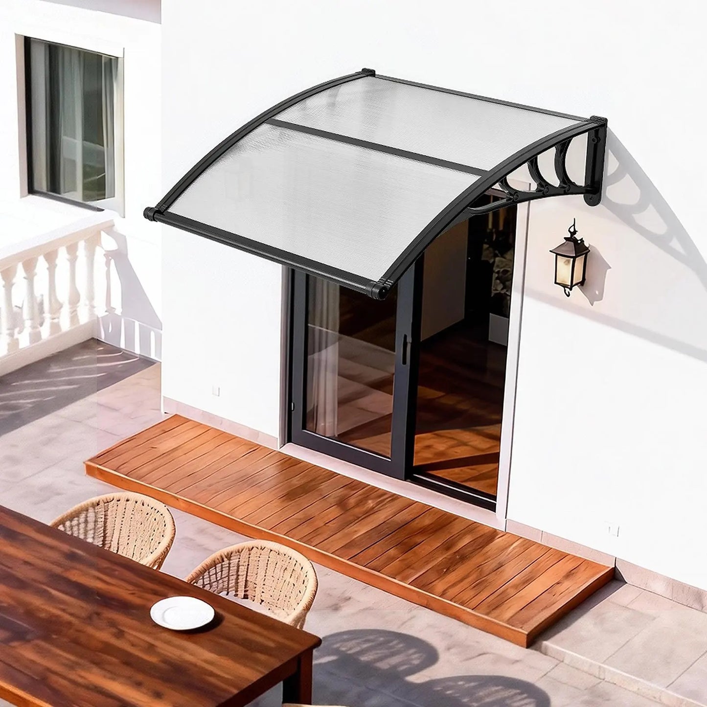 【SummerFinds】VEVOR Outdoor Entryway Awning, Clear Polycarbonate Overhang Canopy for Front Doors & Windows, Built-in Drainage System & Sturdy ABS Mounting Brackets, All-Weather Shield Against Sunlight, Rain and Snow, Ideal for Porch & Patio Installation