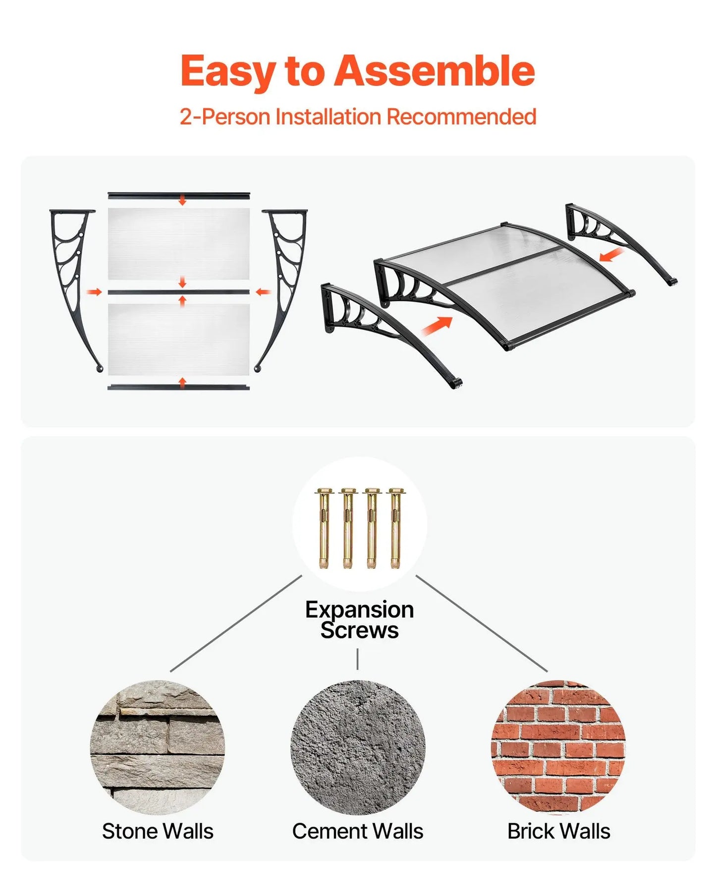【SummerFinds】VEVOR Outdoor Entryway Awning, Clear Polycarbonate Overhang Canopy for Front Doors & Windows, Built-in Drainage System & Sturdy ABS Mounting Brackets, All-Weather Shield Against Sunlight, Rain and Snow, Ideal for Porch & Patio Installation