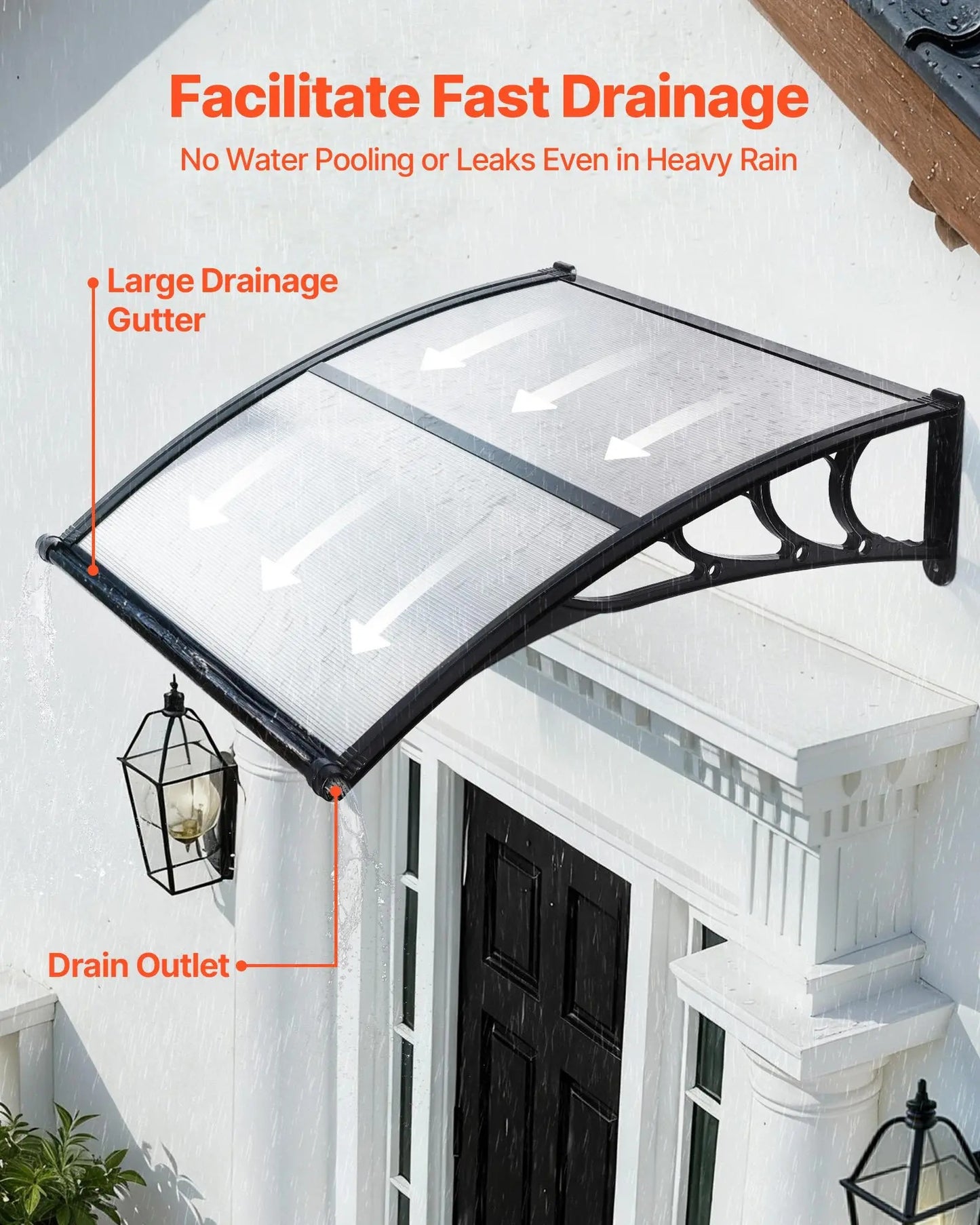 【SummerFinds】VEVOR Outdoor Entryway Awning, Clear Polycarbonate Overhang Canopy for Front Doors & Windows, Built-in Drainage System & Sturdy ABS Mounting Brackets, All-Weather Shield Against Sunlight, Rain and Snow, Ideal for Porch & Patio Installation