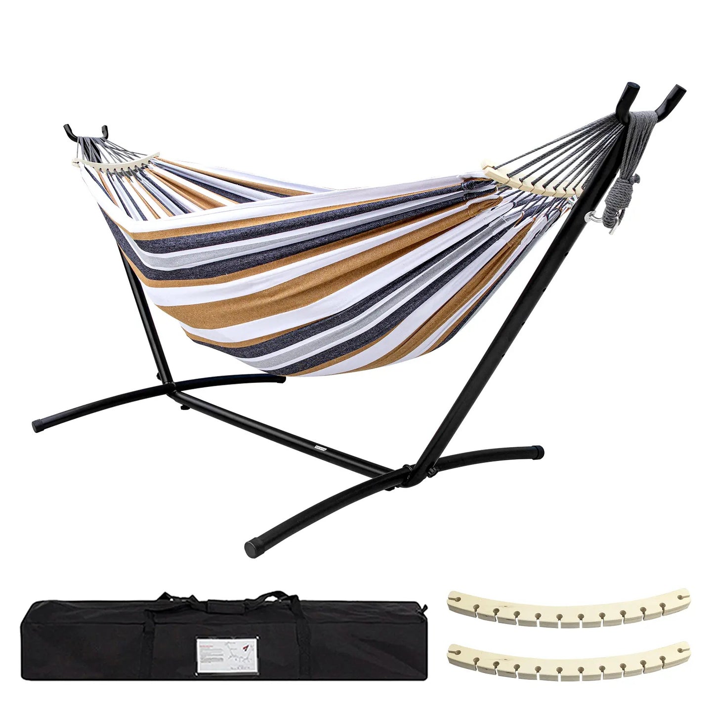 Heavy-Duty Hammock with Complete Steel Stand | 450 LBS Weight Capacity, Equipped with Portable Storage Bag & Dual Anti-Roll Stabilizing Balance Beams